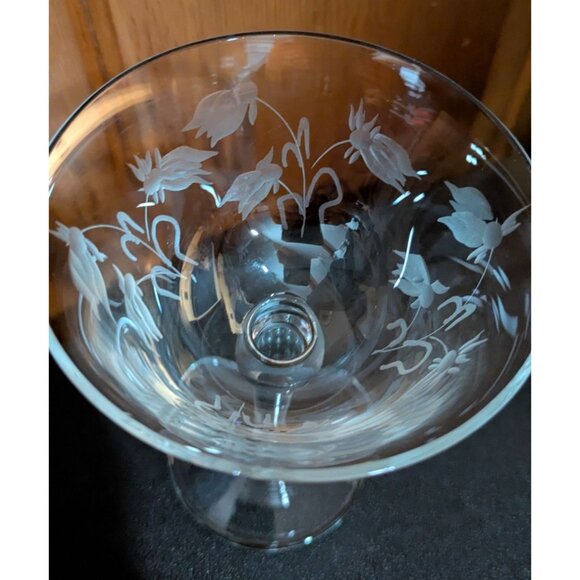 Etched Columbine Floral Champagne Glass Vintage Stemware 6" Replacement Vintage - Picture 9 of 16